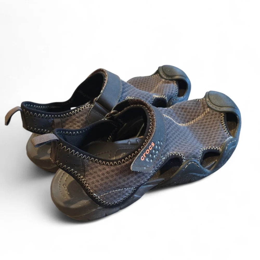 Crocs Swiftwater Mesh Deck Sandals Mens 12 Brown Black Outdoor Water Shoes‎